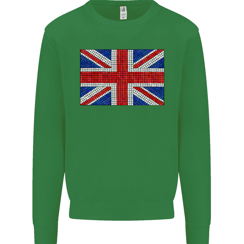 Mosaic Union Jack Flag Great Britain UK Kids Sweatshirt Jumper Irish Green