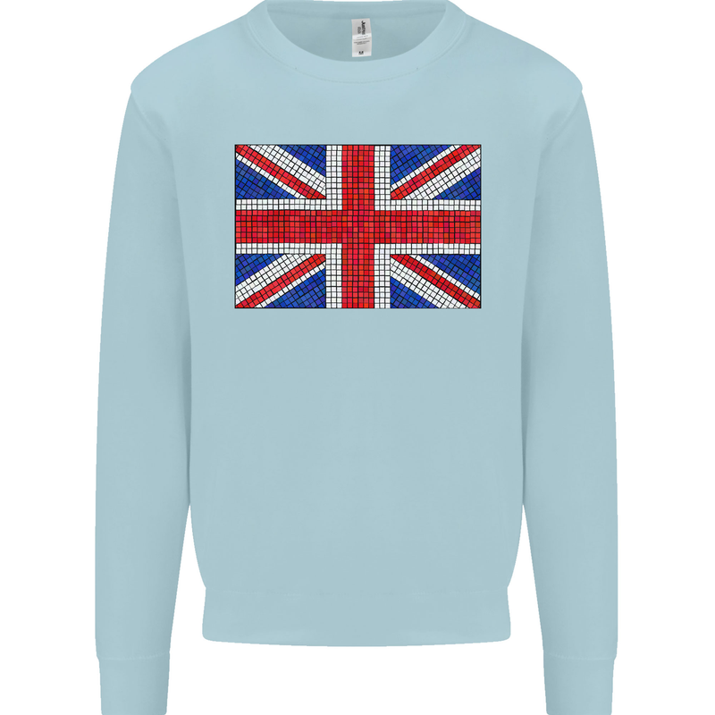 Mosaic Union Jack Flag Great Britain UK Kids Sweatshirt Jumper Light Blue