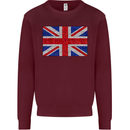 Mosaic Union Jack Flag Great Britain UK Kids Sweatshirt Jumper Maroon