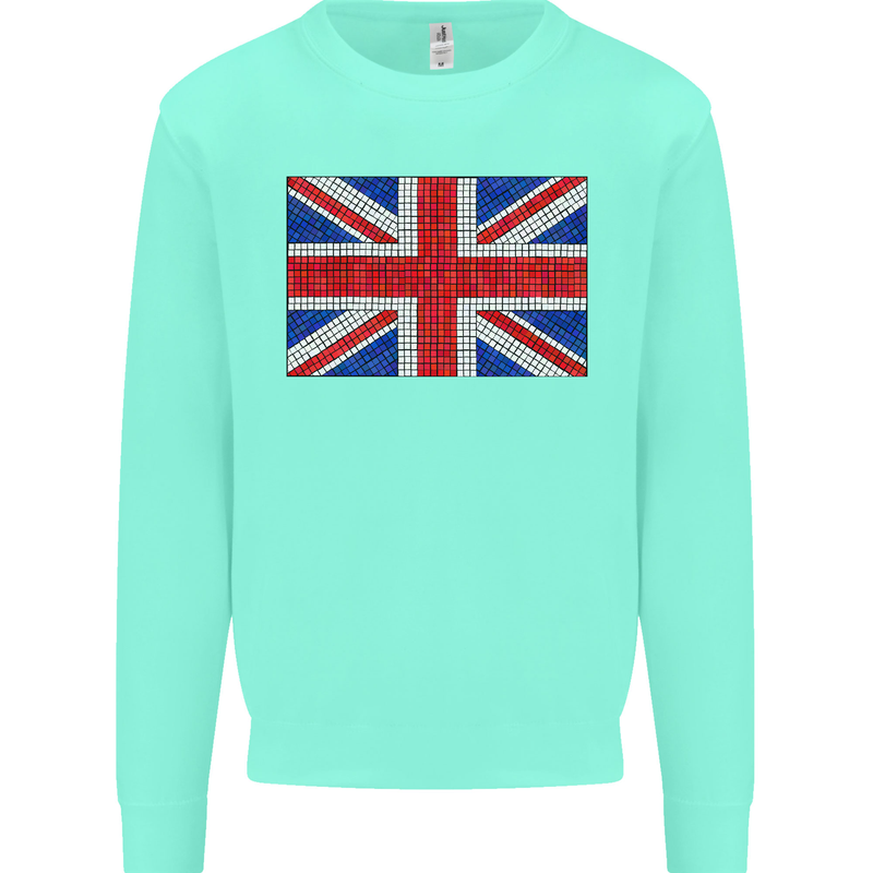 Mosaic Union Jack Flag Great Britain UK Kids Sweatshirt Jumper Peppermint