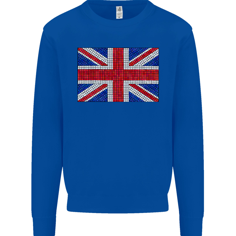 Mosaic Union Jack Flag Great Britain UK Kids Sweatshirt Jumper Royal Blue
