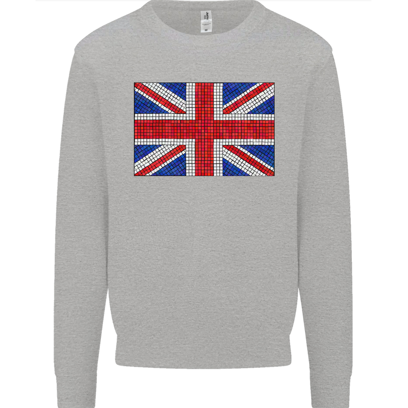 Mosaic Union Jack Flag Great Britain UK Kids Sweatshirt Jumper Sports Grey