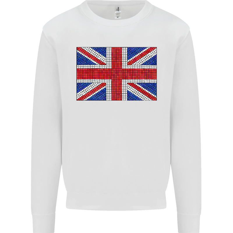 Mosaic Union Jack Flag Great Britain UK Kids Sweatshirt Jumper White