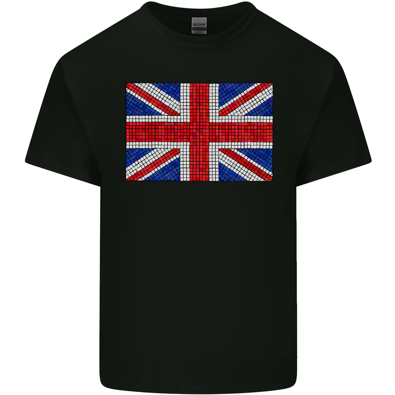 Mosaic Union Jack Flag Great Britain UK Kids T-Shirt Childrens Black