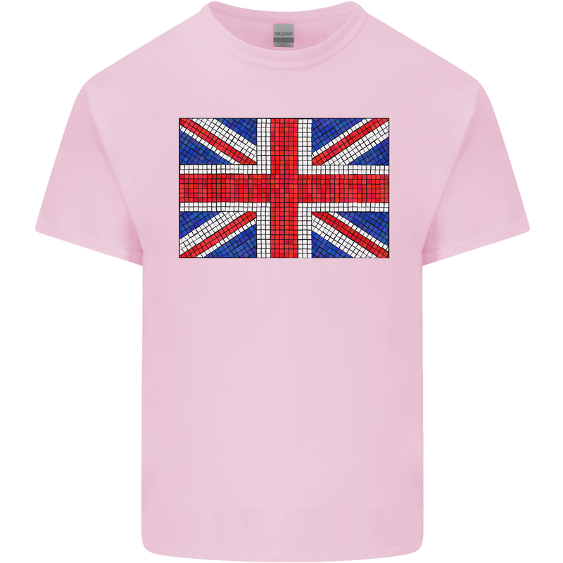 Mosaic Union Jack Flag Great Britain UK Kids T-Shirt Childrens Light Pink
