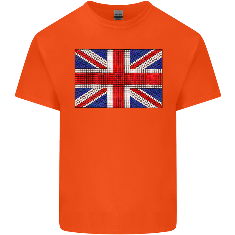 Mosaic Union Jack Flag Great Britain UK Kids T-Shirt Childrens Orange