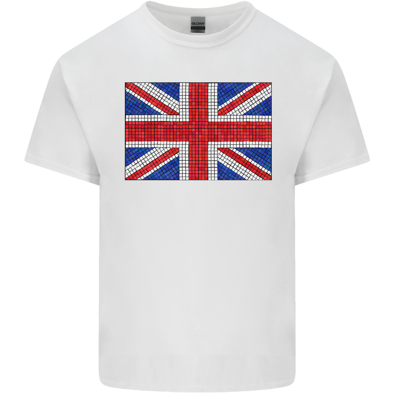 Mosaic Union Jack Flag Great Britain UK Kids T-Shirt Childrens White