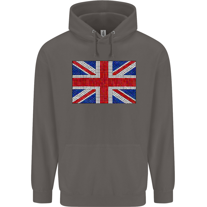 Mosaic Union Jack Flag Great Britain UK Mens 80% Cotton Hoodie Charcoal
