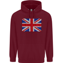 Mosaic Union Jack Flag Great Britain UK Mens 80% Cotton Hoodie Maroon