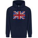 Mosaic Union Jack Flag Great Britain UK Mens 80% Cotton Hoodie Navy Blue