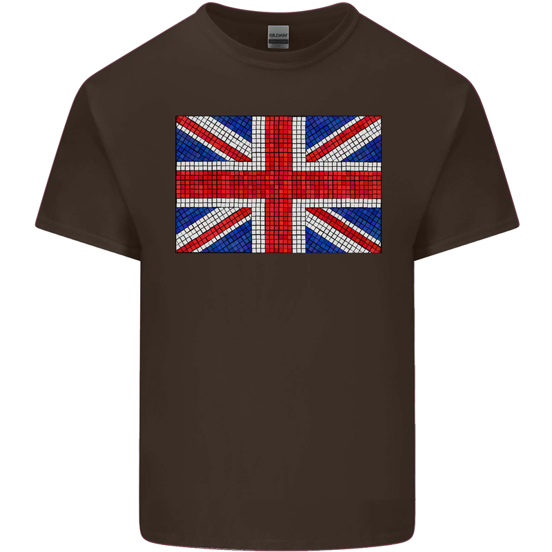 Mosaic Union Jack Flag Great Britain UK Mens Cotton T-Shirt Tee Top Dark Chocolate