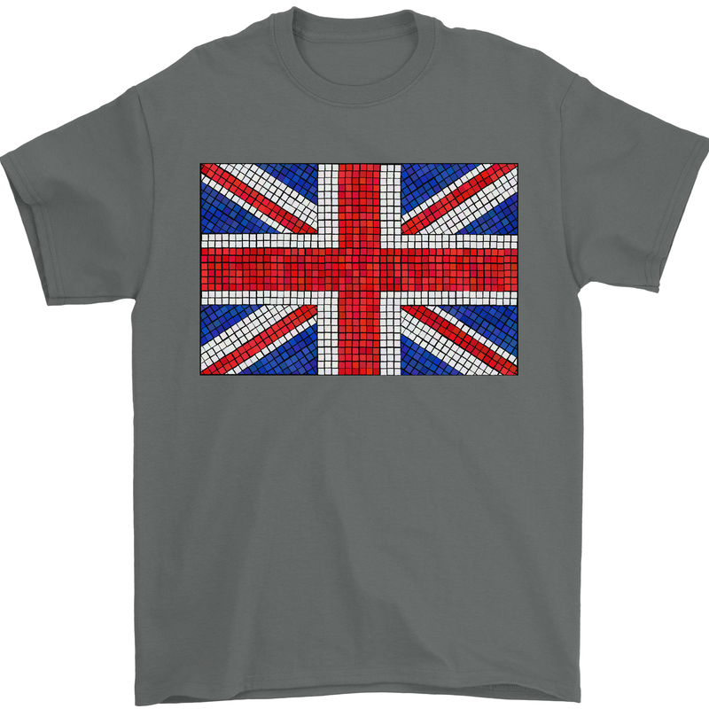 Mosaic Union Jack Flag Great Britain UK Mens T-Shirt 100% Cotton Charcoal