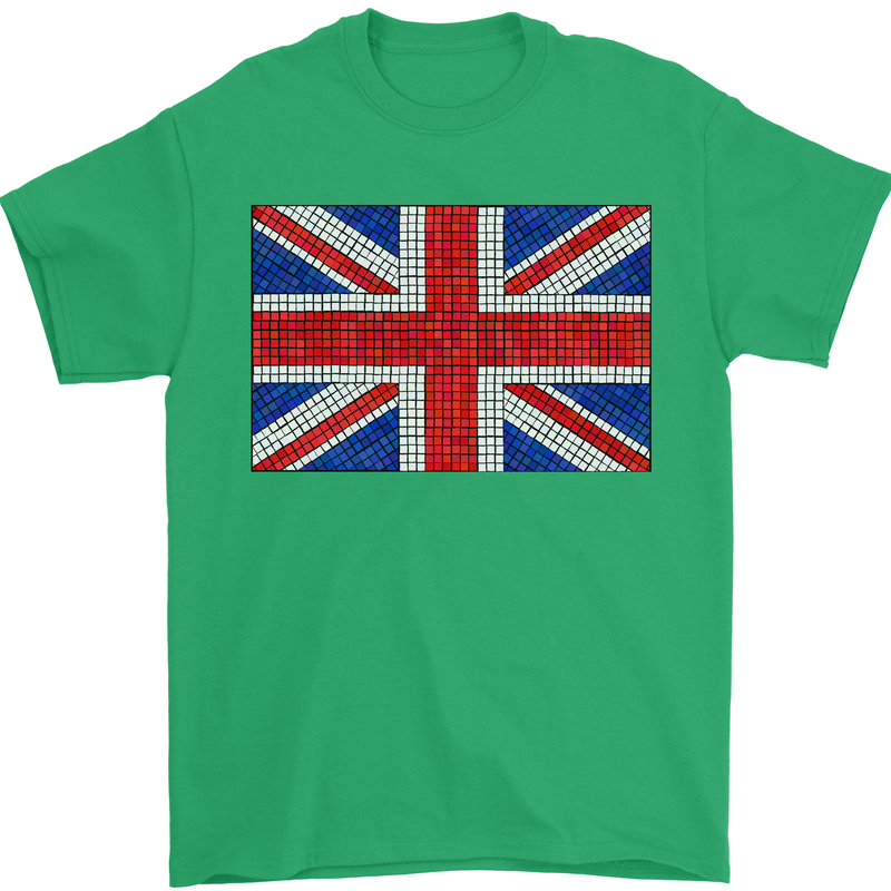 Mosaic Union Jack Flag Great Britain UK Mens T-Shirt 100% Cotton Irish Green