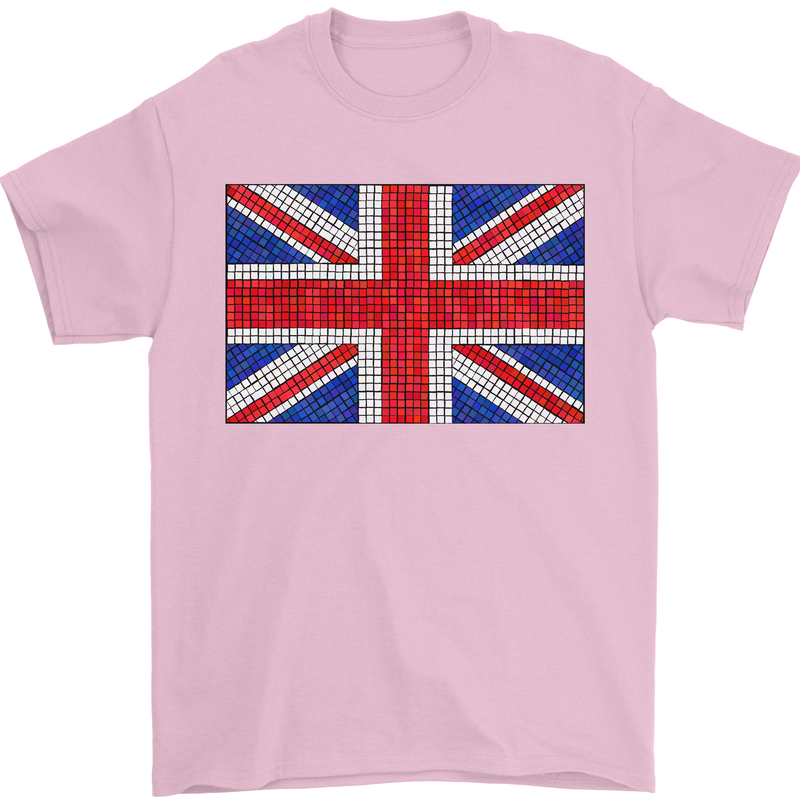 Mosaic Union Jack Flag Great Britain UK Mens T-Shirt 100% Cotton Light Pink