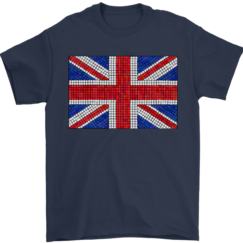 Mosaic Union Jack Flag Great Britain UK Mens T-Shirt 100% Cotton Navy Blue