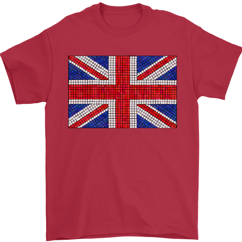 Mosaic Union Jack Flag Great Britain UK Mens T-Shirt 100% Cotton Red