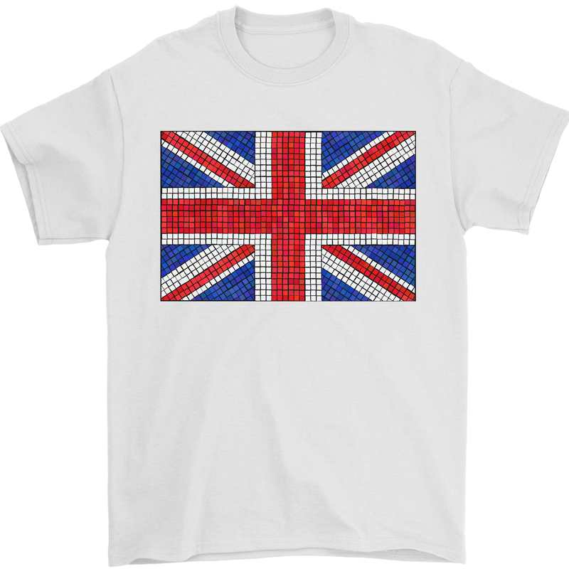 Mosaic Union Jack Flag Great Britain UK Mens T-Shirt 100% Cotton White