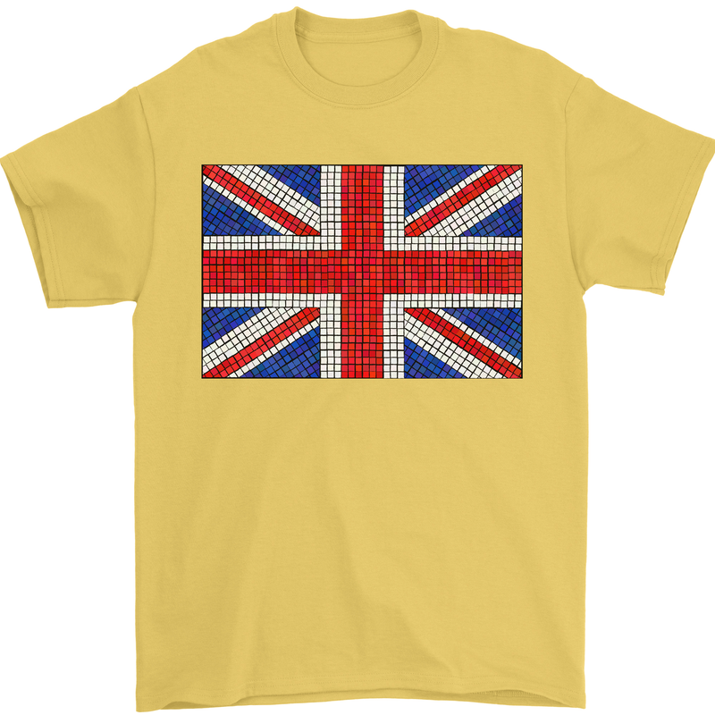 Mosaic Union Jack Flag Great Britain UK Mens T-Shirt 100% Cotton Yellow