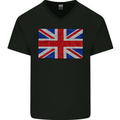 Mosaic Union Jack Flag Great Britain UK Mens V-Neck Cotton T-Shirt Black
