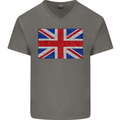Mosaic Union Jack Flag Great Britain UK Mens V-Neck Cotton T-Shirt Charcoal