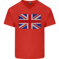 Mosaic Union Jack Flag Great Britain UK Mens V-Neck Cotton T-Shirt Red