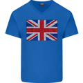 Mosaic Union Jack Flag Great Britain UK Mens V-Neck Cotton T-Shirt Royal Blue