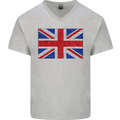 Mosaic Union Jack Flag Great Britain UK Mens V-Neck Cotton T-Shirt Sports Grey