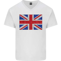 Mosaic Union Jack Flag Great Britain UK Mens V-Neck Cotton T-Shirt White