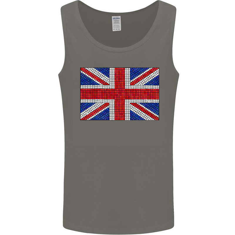 Mosaic Union Jack Flag Great Britain UK Mens Vest Tank Top Charcoal