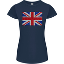 Mosaic Union Jack Flag Great Britain UK Womens Petite Cut T-Shirt Navy Blue
