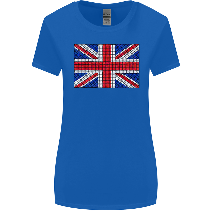 Mosaic Union Jack Flag Great Britain UK Womens Wider Cut T-Shirt Royal Blue