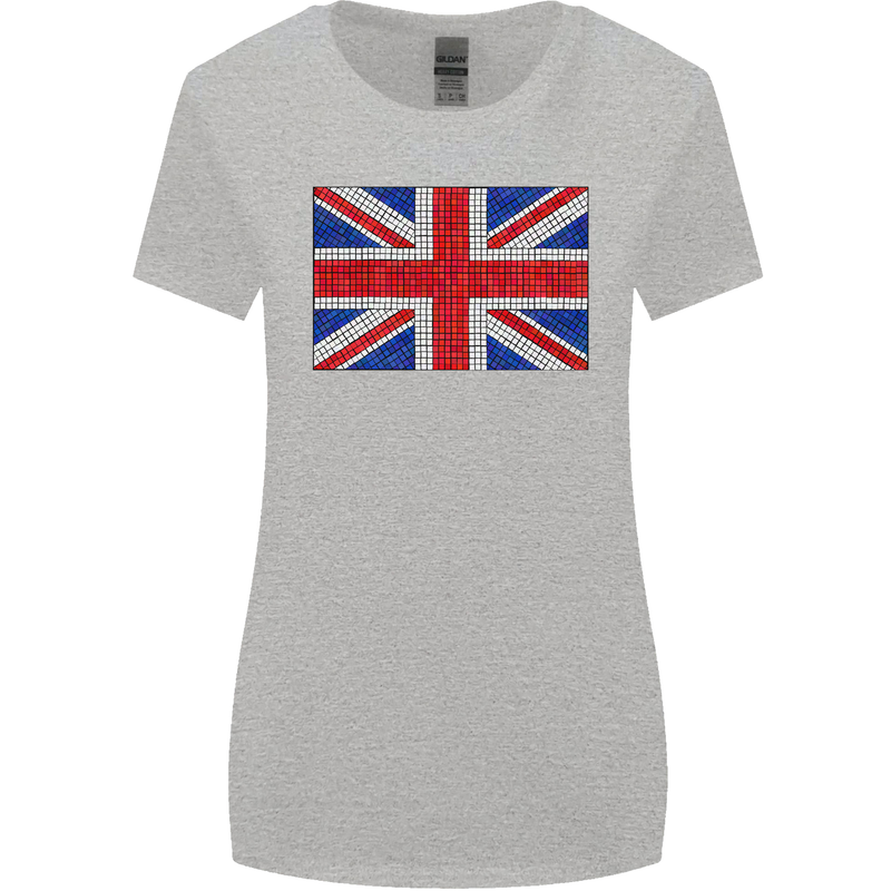 Mosaic Union Jack Flag Great Britain UK Womens Wider Cut T-Shirt Sports Grey