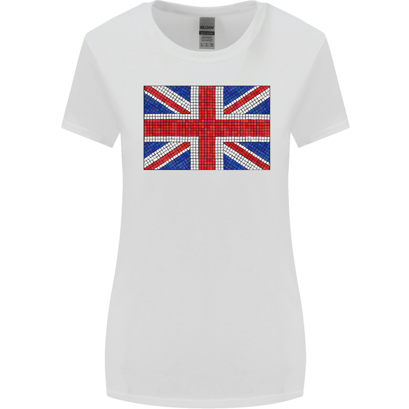 Mosaic Union Jack Flag Great Britain UK Womens Wider Cut T-Shirt White
