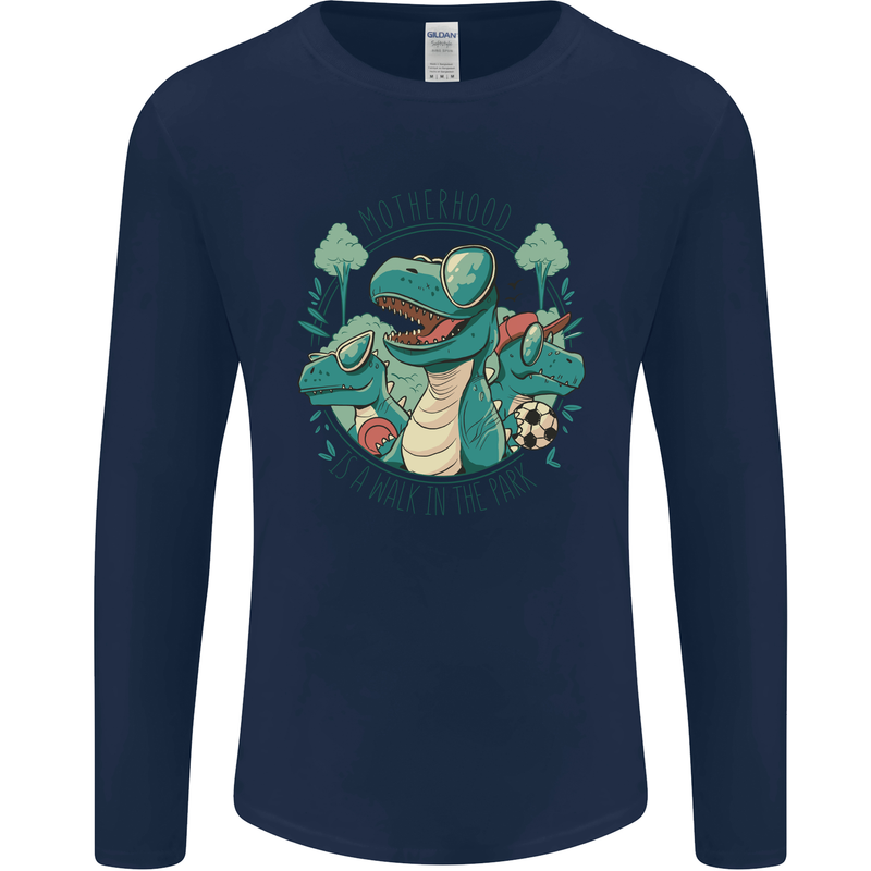 Motherhood Funny Dinosaur Mothers Day Mens Long Sleeve T-Shirt Navy Blue