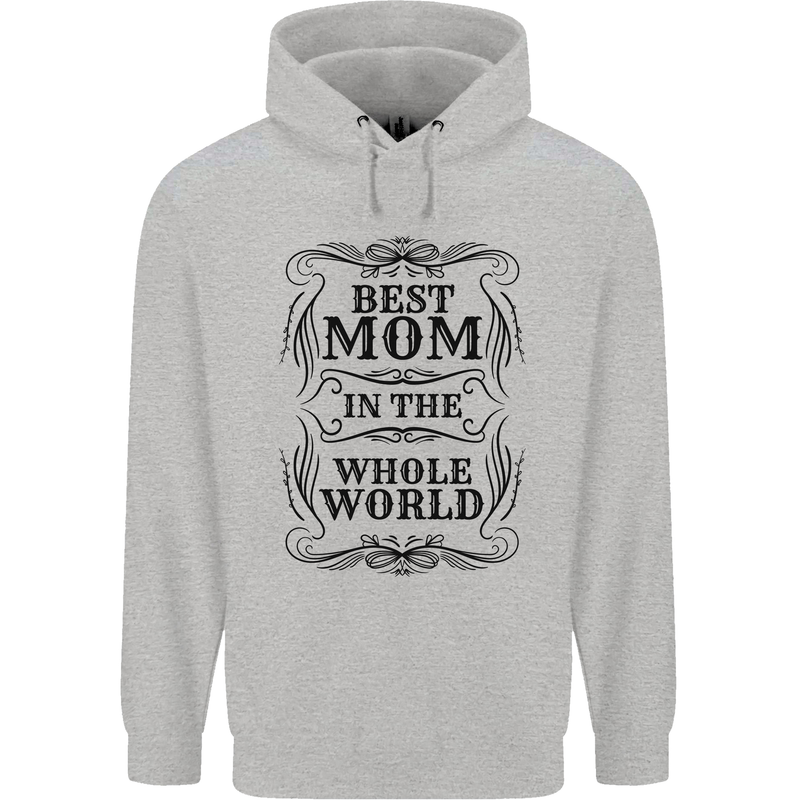 Mothers Day Best Mom in the World Childrens Kids Hoodie Sports Grey