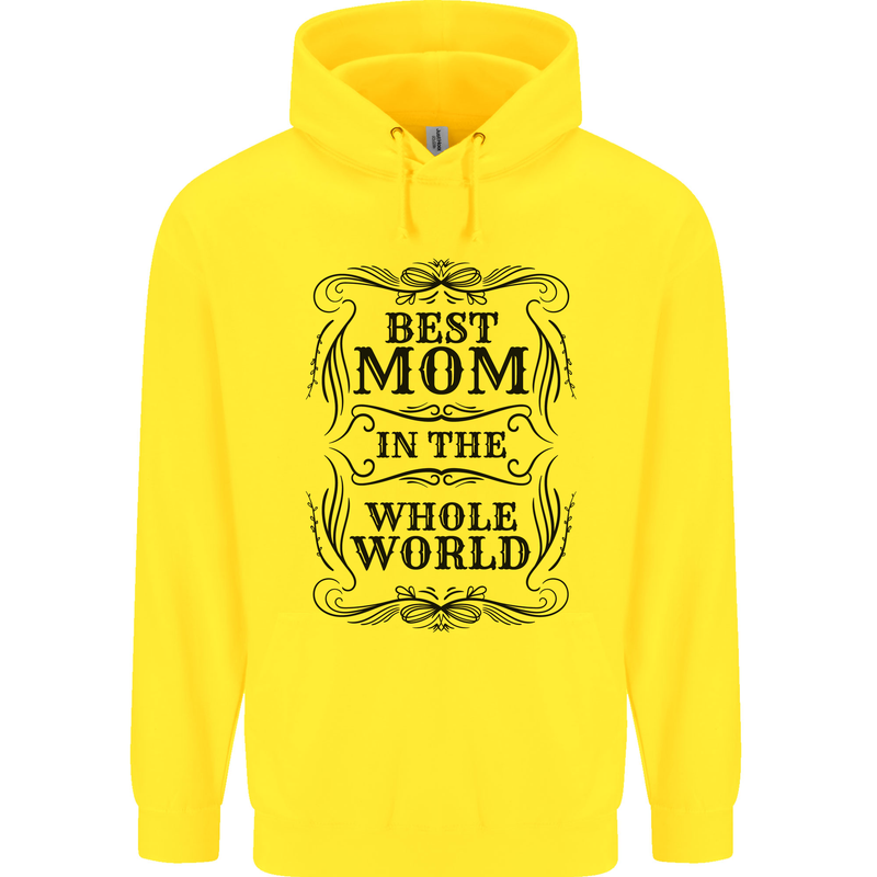 Mothers Day Best Mom in the World Childrens Kids Hoodie Yellow