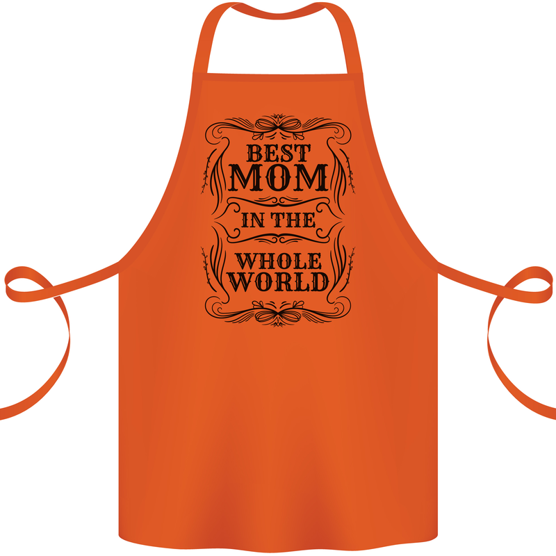 Mothers Day Best Mom in the World Cotton Apron 100% Organic Orange