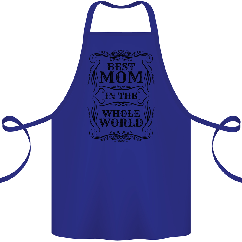 Mothers Day Best Mom in the World Cotton Apron 100% Organic Royal Blue