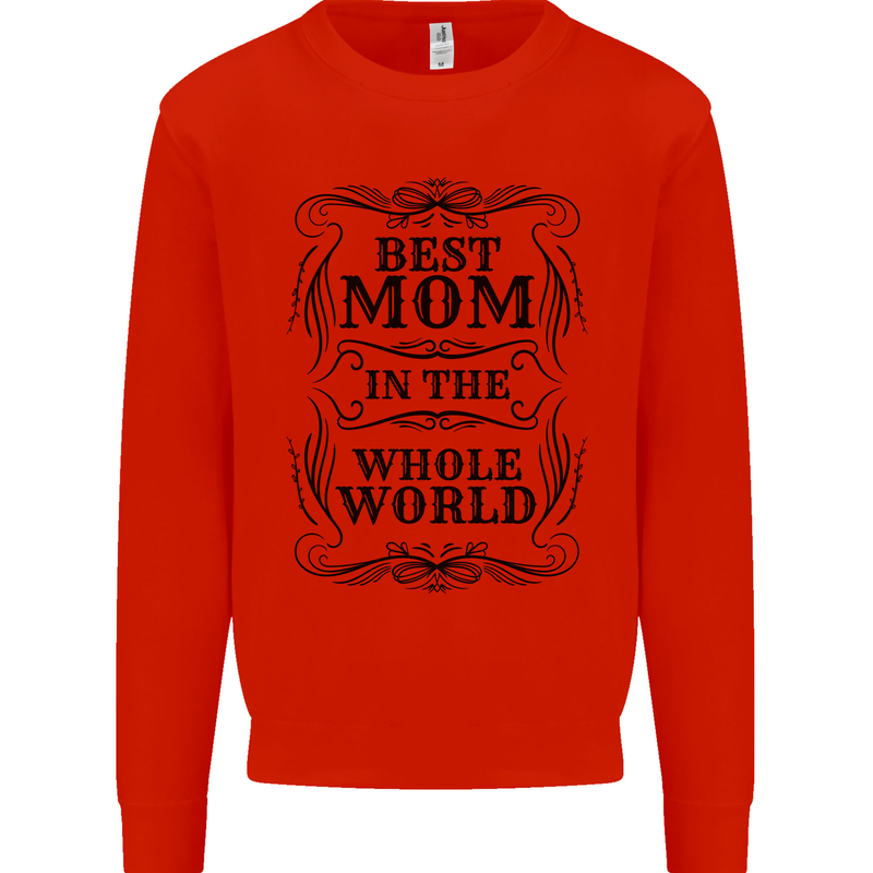 Mothers Day Best Mom in the World Kids Sweatshirt Jumper Bright Red