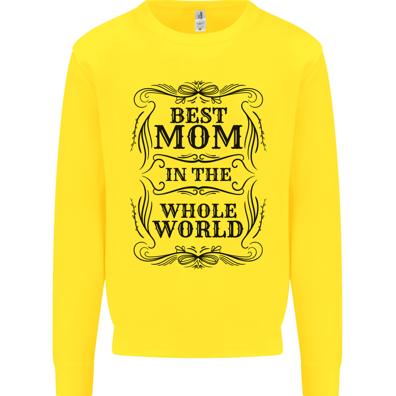 Mothers Day Best Mom in the World Kids Sweatshirt Jumper Yellow