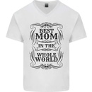 Mothers Day Best Mom in the World Mens V-Neck Cotton T-Shirt White