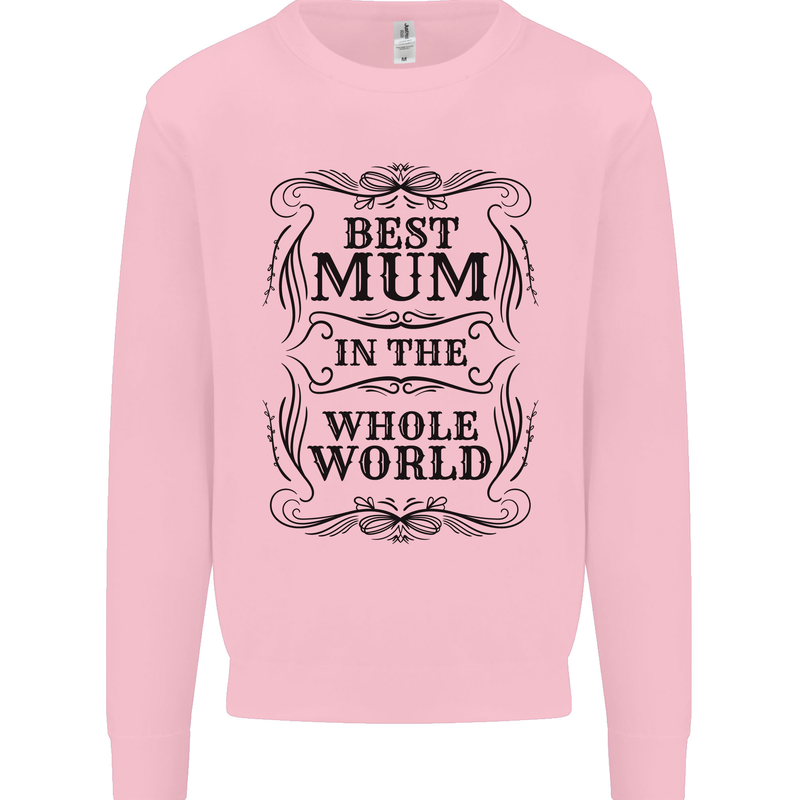Mothers Day Best Mum in the World Kids Sweatshirt Jumper Light Pink