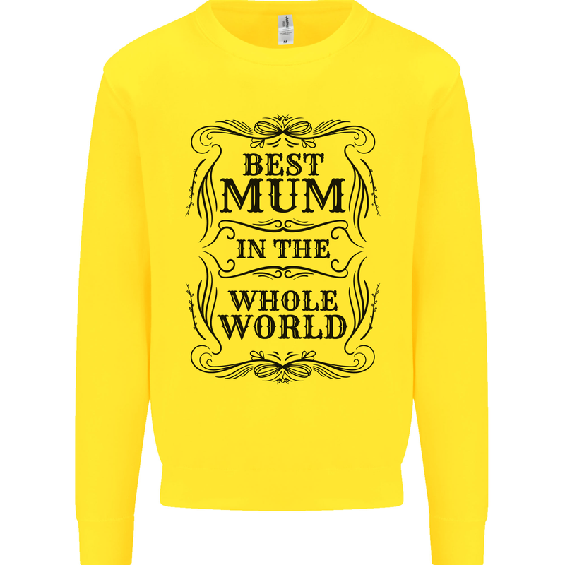 Mothers Day Best Mum in the World Kids Sweatshirt Jumper Yellow