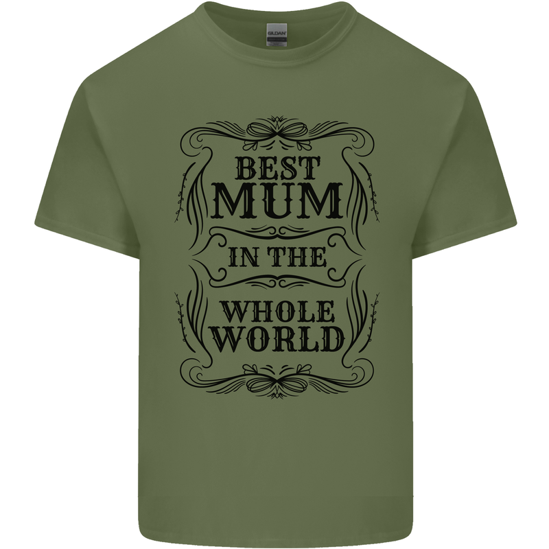 Mothers Day Best Mum in the World Mens Cotton T-Shirt Tee Top Military Green