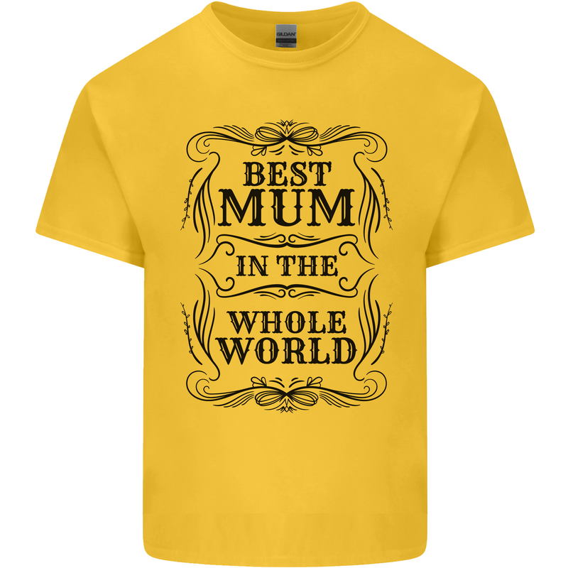 Mothers Day Best Mum in the World Mens Cotton T-Shirt Tee Top Yellow