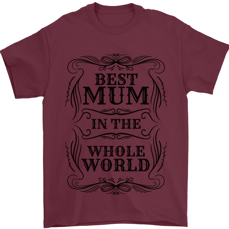 Mothers Day Best Mum in the World Mens T-Shirt 100% Cotton Maroon
