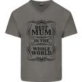Mothers Day Best Mum in the World Mens V-Neck Cotton T-Shirt Charcoal