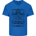 Mothers Day Best Mum in the World Mens V-Neck Cotton T-Shirt Royal Blue