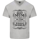 Mothers Day Best Mum in the World Mens V-Neck Cotton T-Shirt Sports Grey