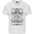 Mothers Day Best Mum in the World Mens V-Neck Cotton T-Shirt White